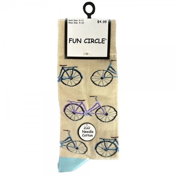 Ladies Fun Circle 200 Needle Cotton Novelty Crew Socks - Style #642NVT-499 (Bicycle)