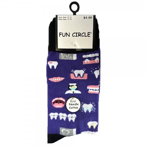 Ladies Fun Circle 200 Needle Cotton Novelty Crew Socks - Style #642NVT-499 (Dentist)