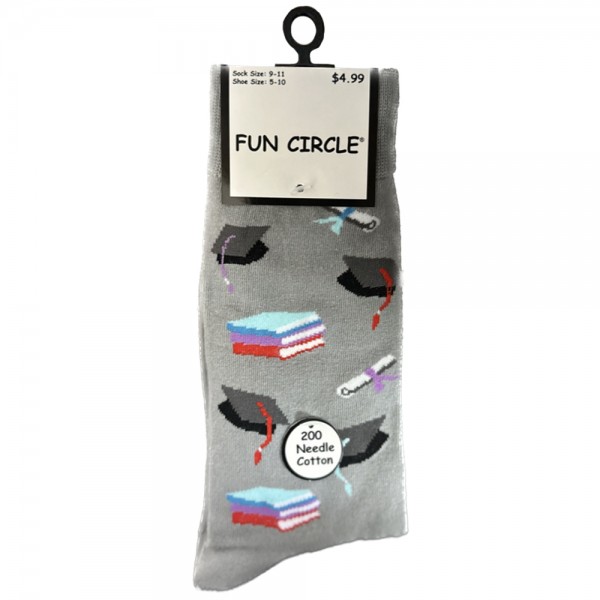 Ladies Fun Circle 200 Needle Cotton Novelty Crew Socks - Style #642NVT-499 (Graduation)