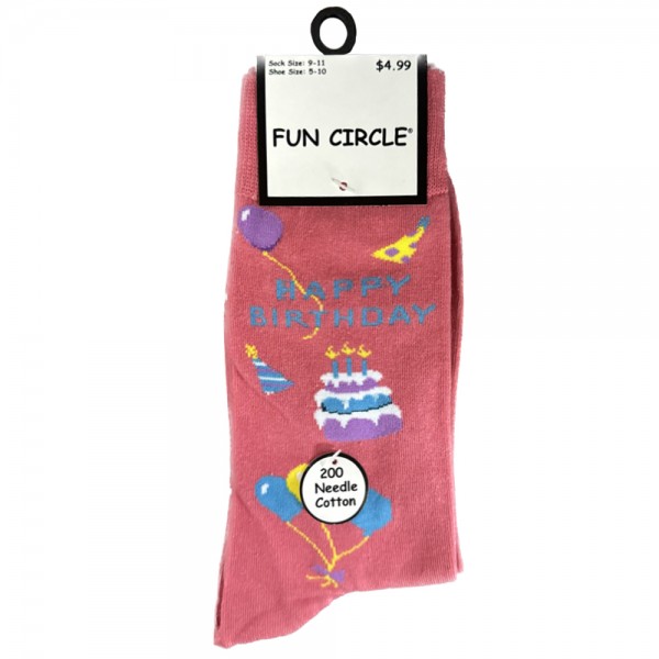 Ladies Fun Circle 200 Needle Cotton Novelty Crew Socks - Style #642NVT-499 (Happy Birthday)