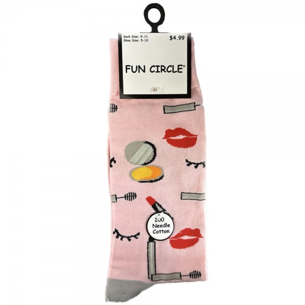 Ladies Fun Circle 200 Needle Cotton Novelty Crew Socks - Style #642NVT-499 (Makeup)