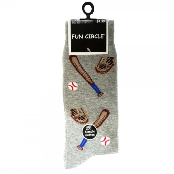 Men's Fun Circle 200 Needle Cotton Novelty Crew Socks - Style #264NVT-499 (Baseball)