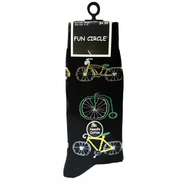 Men's Fun Circle 200 Needle Cotton Novelty Crew Socks - Style #264NVT-499 (Bicycle)