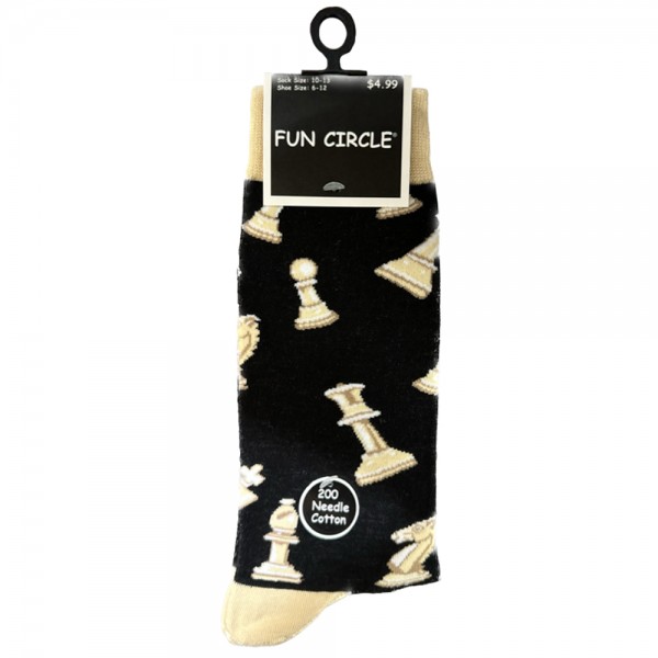 Men's Fun Circle 200 Needle Cotton Novelty Crew Socks - Style #264NVT-499 (Chess)