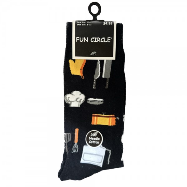 Men's Fun Circle 200 Needle Cotton Novelty Crew Socks - Style #264NVT-499 (Cooking)