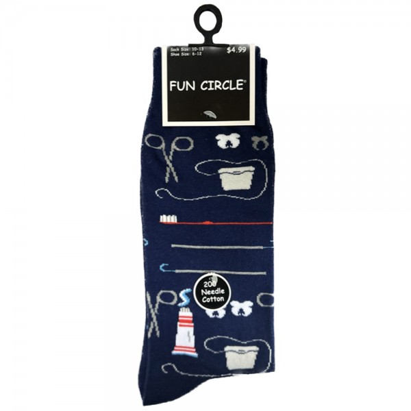 Men's Fun Circle 200 Needle Cotton Novelty Crew Socks - Style #264NVT-499 (Dentist)