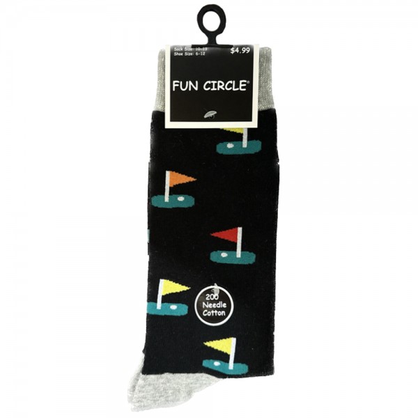 Men's Fun Circle 200 Needle Cotton Novelty Crew Socks - Style #264NVT-499 (Golf)