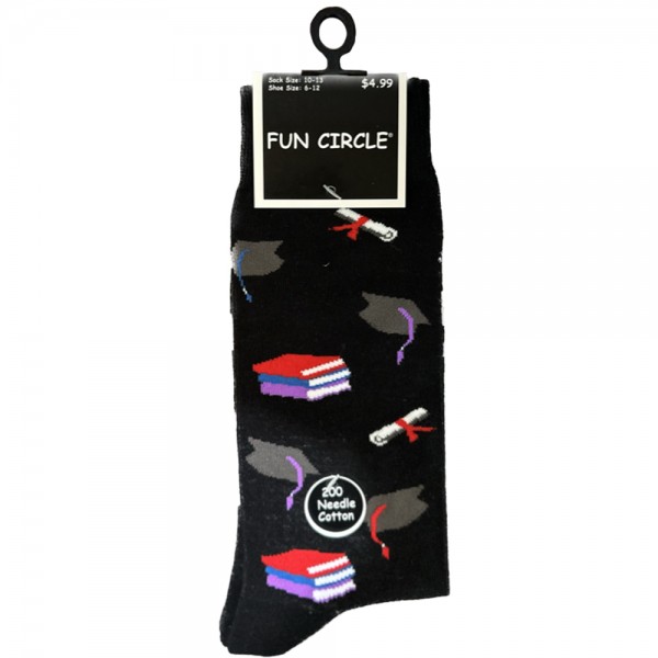 Men's Fun Circle 200 Needle Cotton Novelty Crew Socks - Style #264NVT-499 (Graduation)