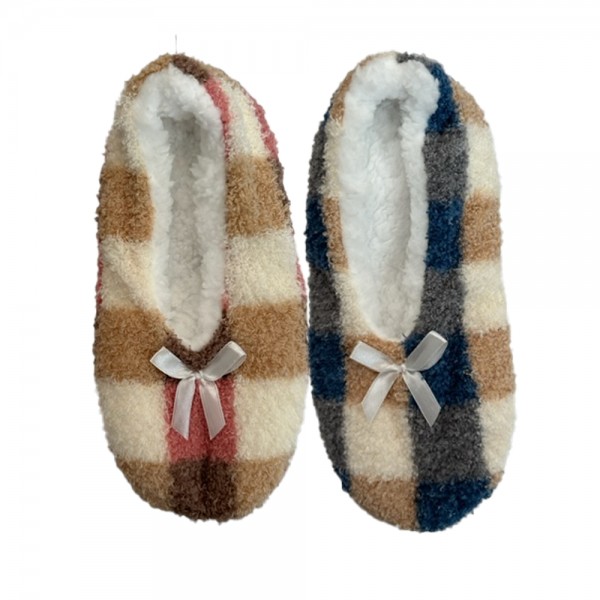 Wild Flowers So Soft Slippers Plaid with Bow - Sty...